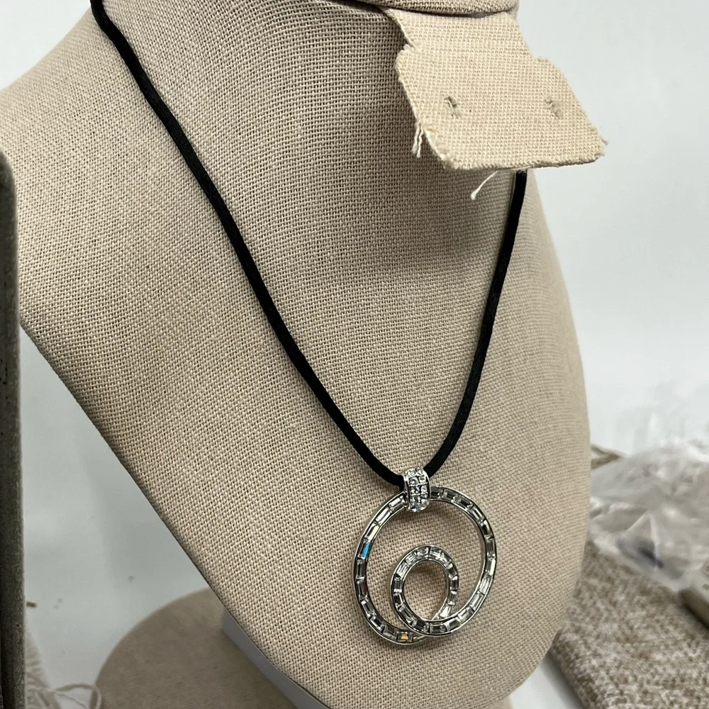 Nolan Miller Pave Circle Pendant Necklace Set – 16", 4 Cords, Box & Certificate - Picture 5 of 12